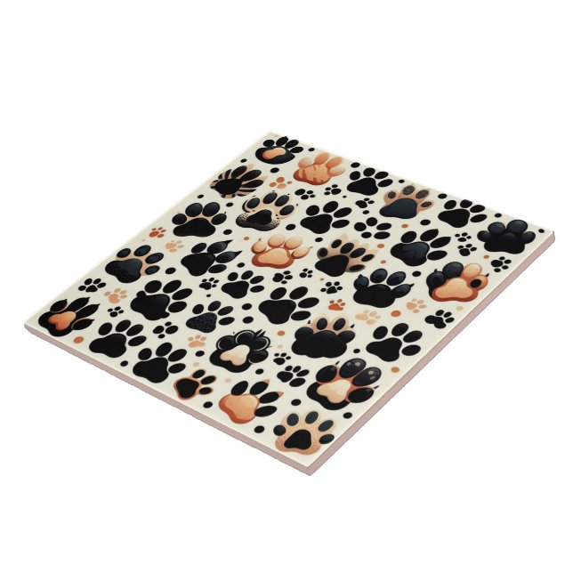 Paw print imprinted different coloured canine dog tile (Side)