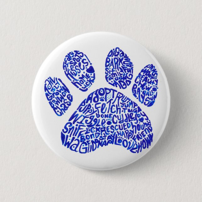Paw Print in Blue Text - Thoughts about Dogs 2 Inch Round Button (Front)