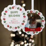 Paw Print in Christmas Colours Photo Template Ornament Card<br><div class="desc">Enjoy this double sided card/ornament you can send to everyone you know and share a photo of your furbaby for the holidays.  Original design by Night Owl's Menagerie,  2023.</div>