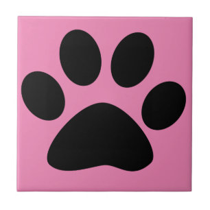 Paw Print Large Pattern Black Pink Cute Stylish Tile