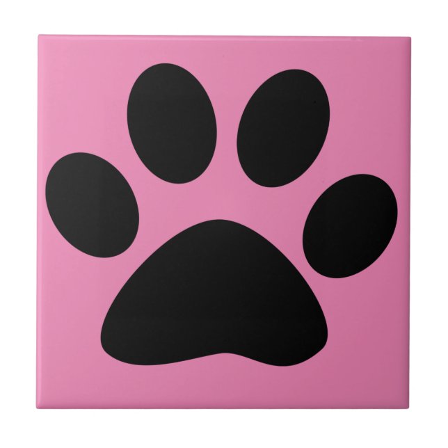 Paw Print Large Pattern Black Pink Cute Stylish Tile (Front)
