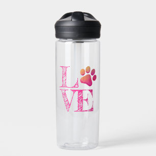 Paw Print LOVE Pink Orange Fun Family Pet  Water Bottle