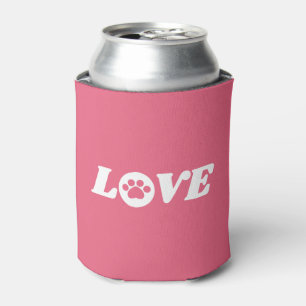 Paw Print Love with Customizable Background Colour Can Cooler