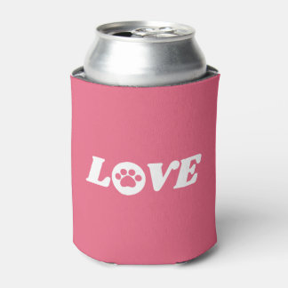 Paw Print Love with Customizable Background Colour Can Cooler