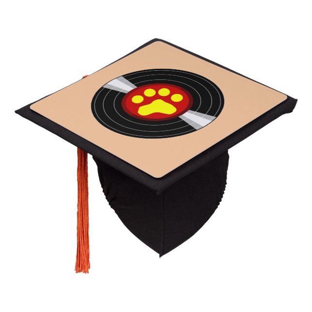 Paw print lp vinyl graduation cap topper (Angled)