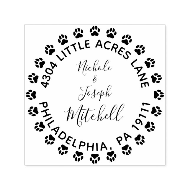 Paw Print Married Couple Return Address Stamp (Design)