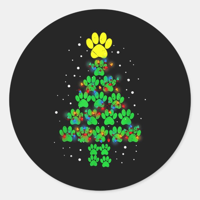 Paw Print Merry Christmas Tree Lights Dog Or Cat M Classic Round Sticker (Front)