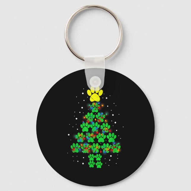 Paw Print Merry Christmas Tree Lights Dog Or Cat M Keychain (Front)
