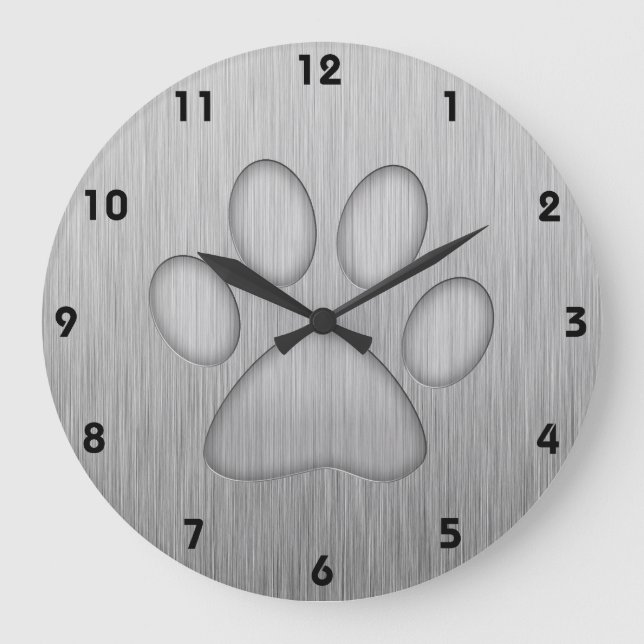 Paw Print; Metal-look Large Clock (Front)