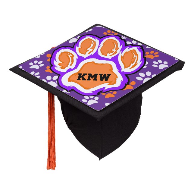 Paw Print Monogram  Graduation Cap Topper (Angled)