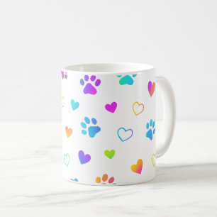 paw print mug, heart pattern mug, rainbow pet mug