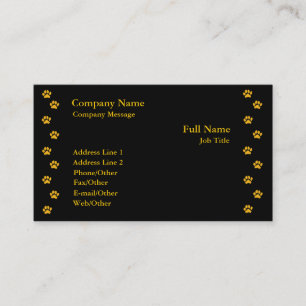 Paw Print On Black Business Card Template