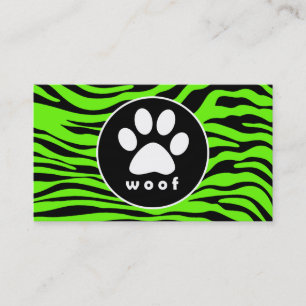 Paw Print on Bright Neon Green Zebra Stripes Business Card