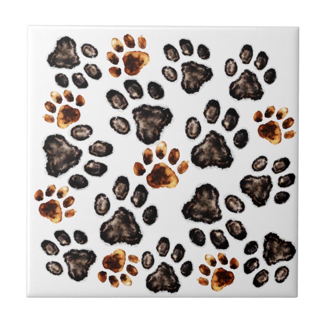 Paw Print Pattern Black Brown Mix Tile (Front)