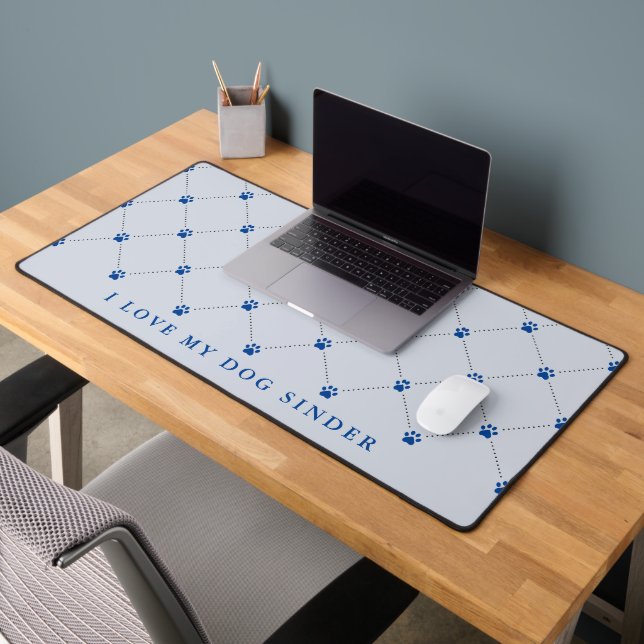 Paw Print Pattern Blue Personalized Desk Mat (Office 2)