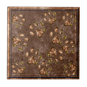 Paw Print Pattern Bronze Brown Framed Tile