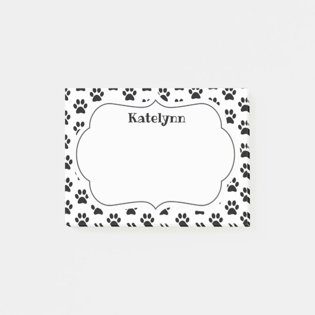 Paw Print Pattern Custom Monogram Post-It Notes (Front)