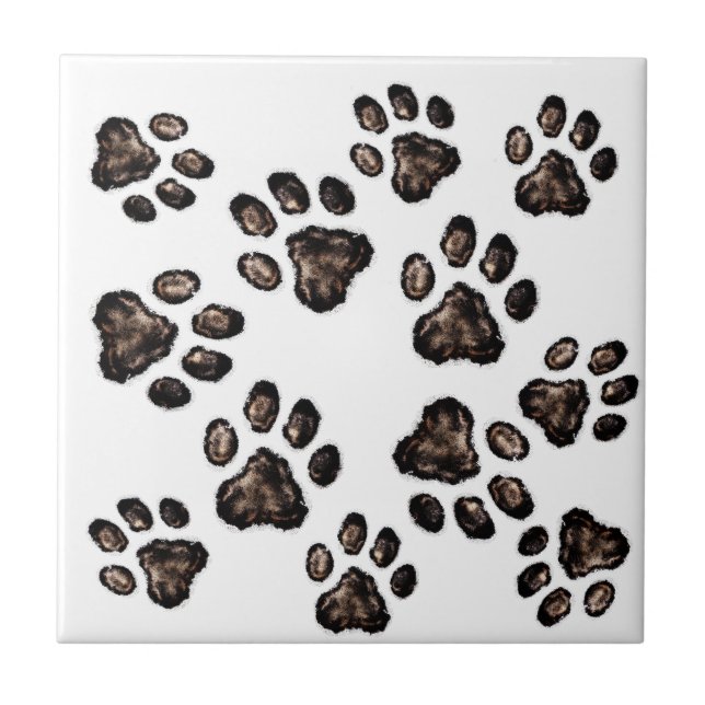 Paw Print Pattern Design Brown Tile (Front)