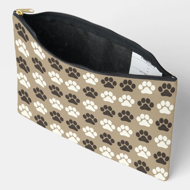 Paw Print Pattern  Earthy Sand Accessory Pouch (Open)