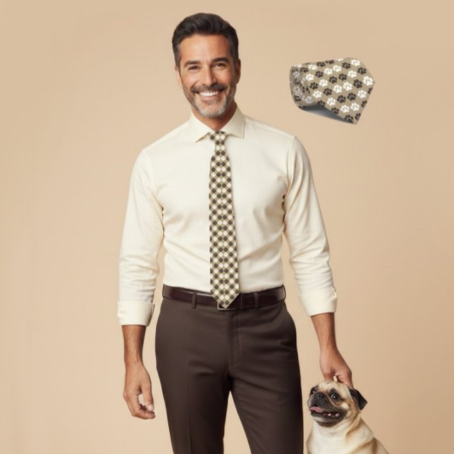 Paw Print Pattern Earthy Sand Tie (Creator Uploaded)