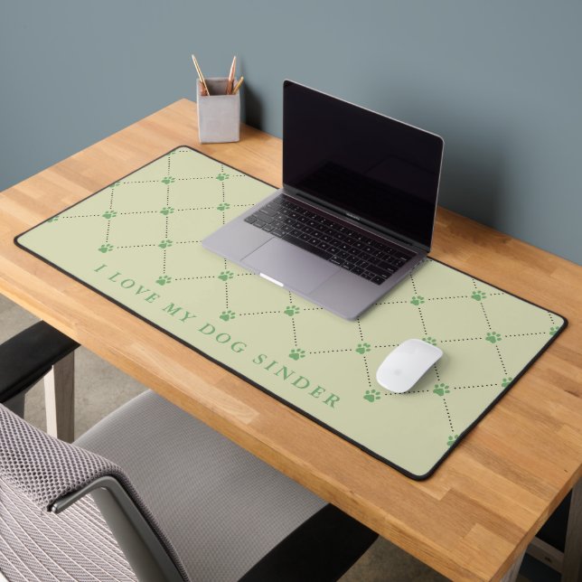 Paw Print Pattern Green Personalized Desk Mat (Office 2)