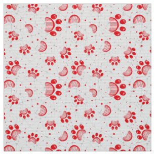 Paw print pattern in red colour fabric