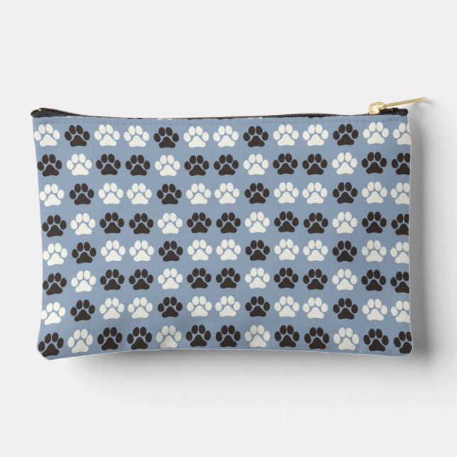 Paw Print Pattern Silver Blue Accessory Pouch (Back)