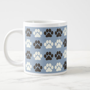 Paw Print Pattern Silver Blue  Large Coffee Mug