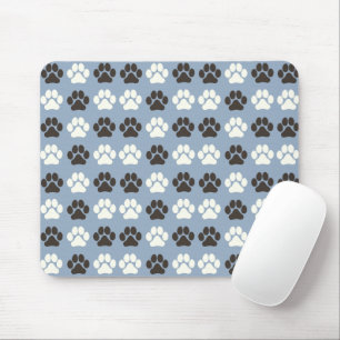Paw Print Pattern Silver Blue Mouse Pad