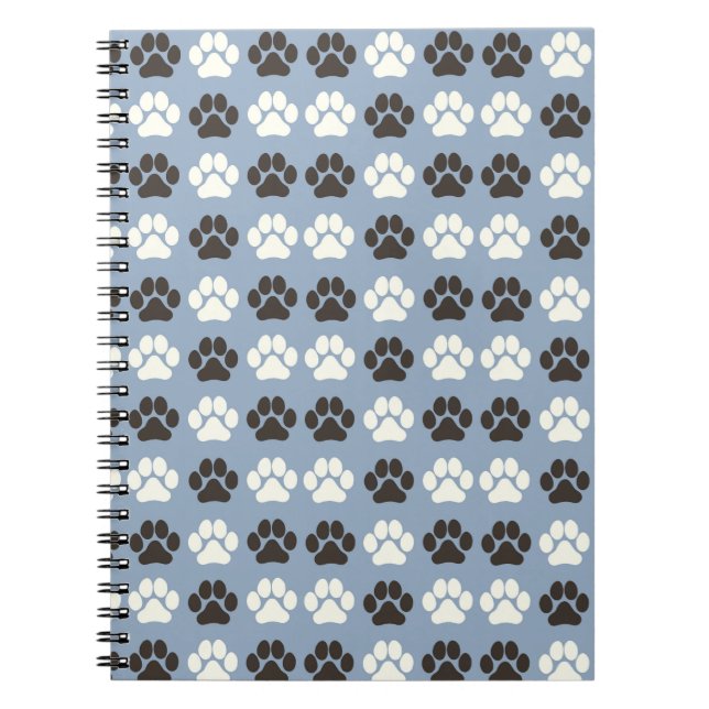 Paw Print Pattern Silver Blue Notebook (Front)