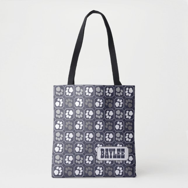 Paw Print Pattern with Name Tote Bag (Front)