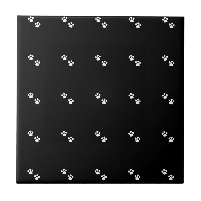 Paw Print Patterns Black White Cute Classy Modern Tile (Front)