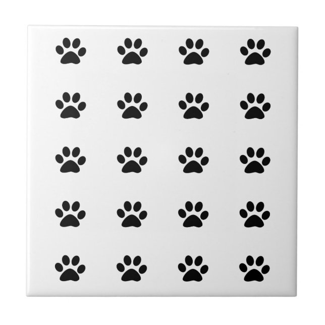 Paw Print Patterns Black White Cute Stylish Gift Tile (Front)
