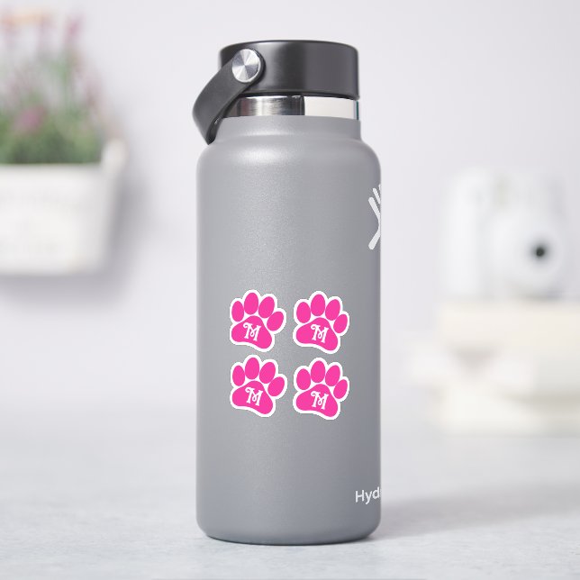 Paw Print Personalized Curly Letter Hot Pink Vinyl (HydroFlask)