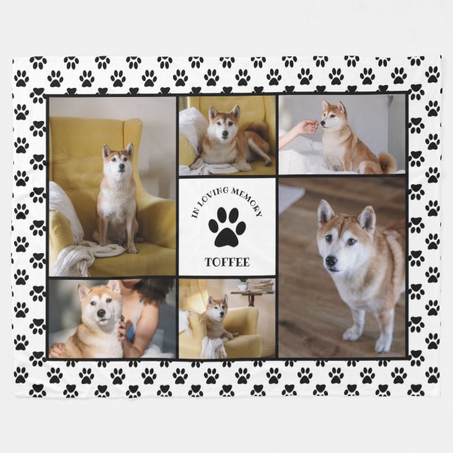 Paw Print Pet In Loving Memory White Photo Collage Fleece Blanket (Front (Horizontal))