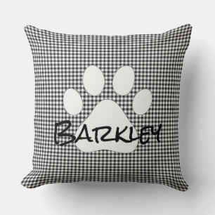 Paw Print Pet Name Gingham Dog Cat Family Pet Throw Pillow