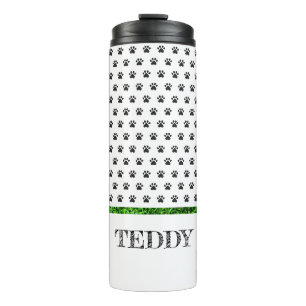 Paw Print PET NAME Grass Dog Cat Sitter Fun Thermal Tumbler