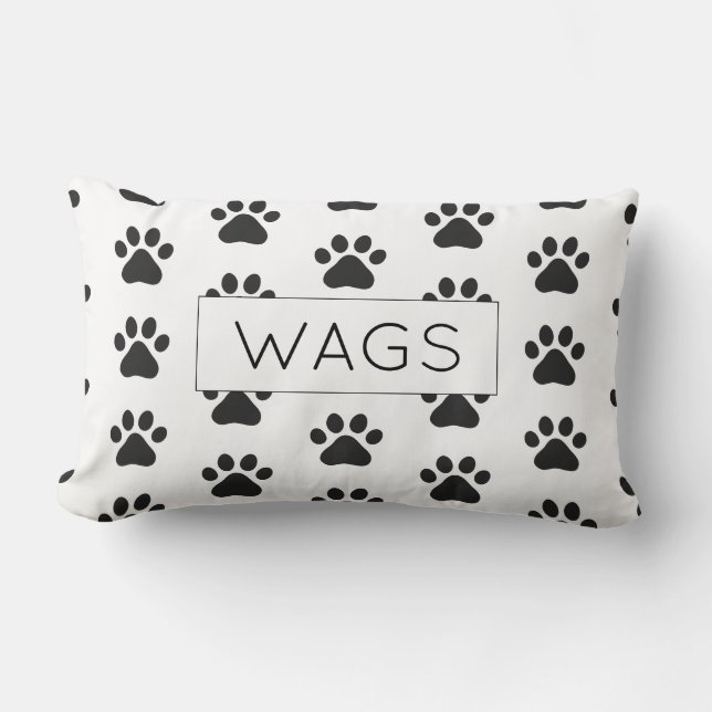 Paw Print Pet NAME Home Decor Black White Fun Lumbar Pillow (Front)