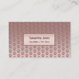 Paw Print Pet Sitter Dog Walker Rose Gold Business Card