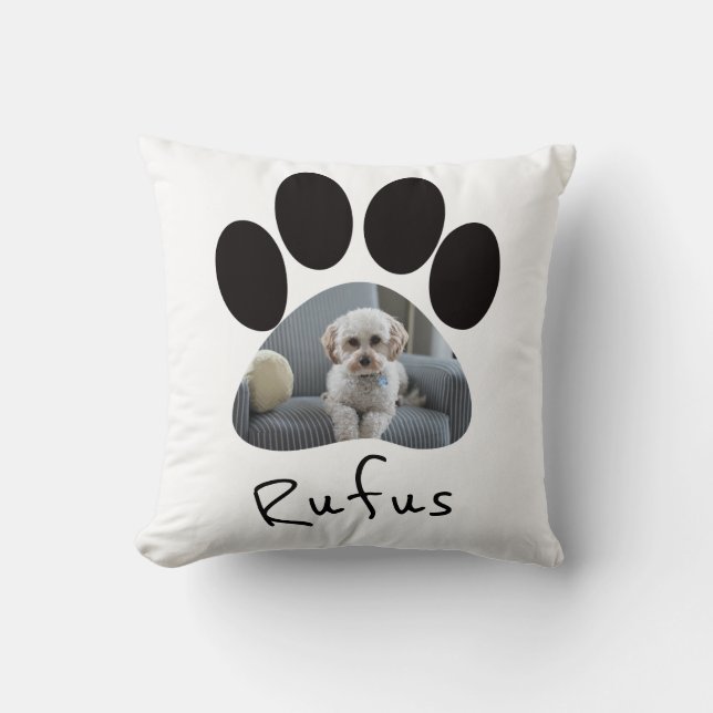 Paw Print Photo Template Personalized Pet Throw Pillow (Front)