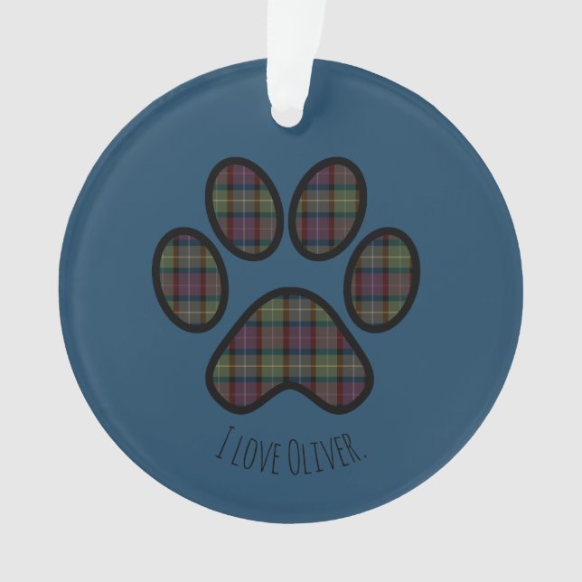 Paw Print Plaid Fall Fashion Dog Lovers Ornament (Front)