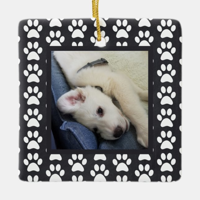 Paw Print Puppy Photo Ceramic Ornament (Front)