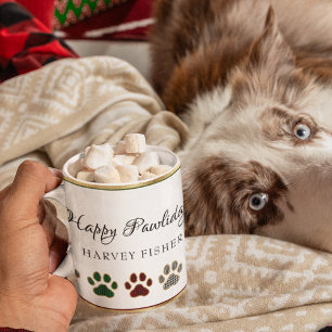 Paw Print, Red, Green, Black, Buffalo Plaid Coffee Mug