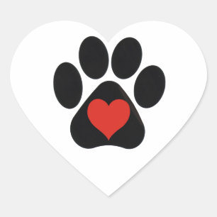 Paw Print Red Heart  Heart Sticker
