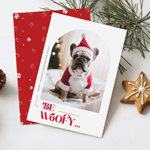 Paw Print Red Simple Dog Photo Christmas Holiday Card