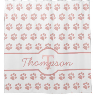Paw Print Rose Gold Glitter Monogram Cat Dog Paw
