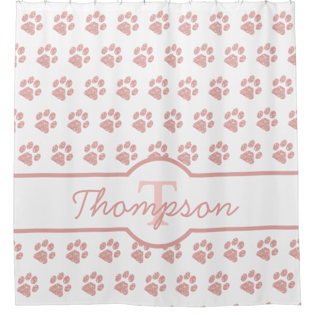 Paw Print Rose Gold Glitter Monogram Cat Dog Paw (Front)
