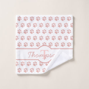 Paw Print Rose Gold Glitter Monogram Cat Dog Paw Wash Cloth