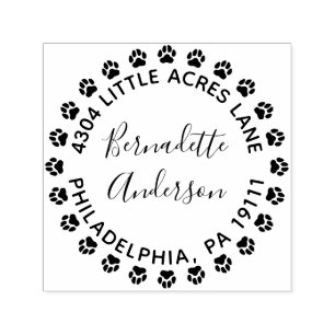 Paw Print Round Return Address Stamp Self-inking