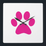 Paw Print     Square Wall Clock<br><div class="desc">Paw,  print,  dog,  cat,  pet,  puppy,  kitten,  sympathy,  keepsake,  remembrance</div>